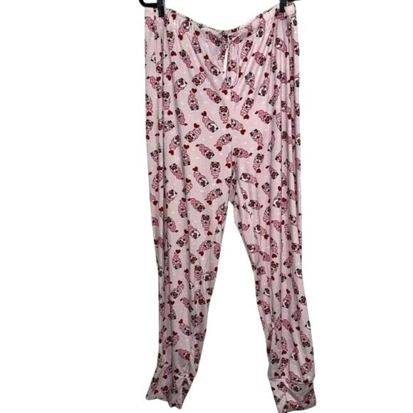 Fabulous Just Like You XL Pink Pajama Pants With Heart & Dog Print - Picture 1 of 9